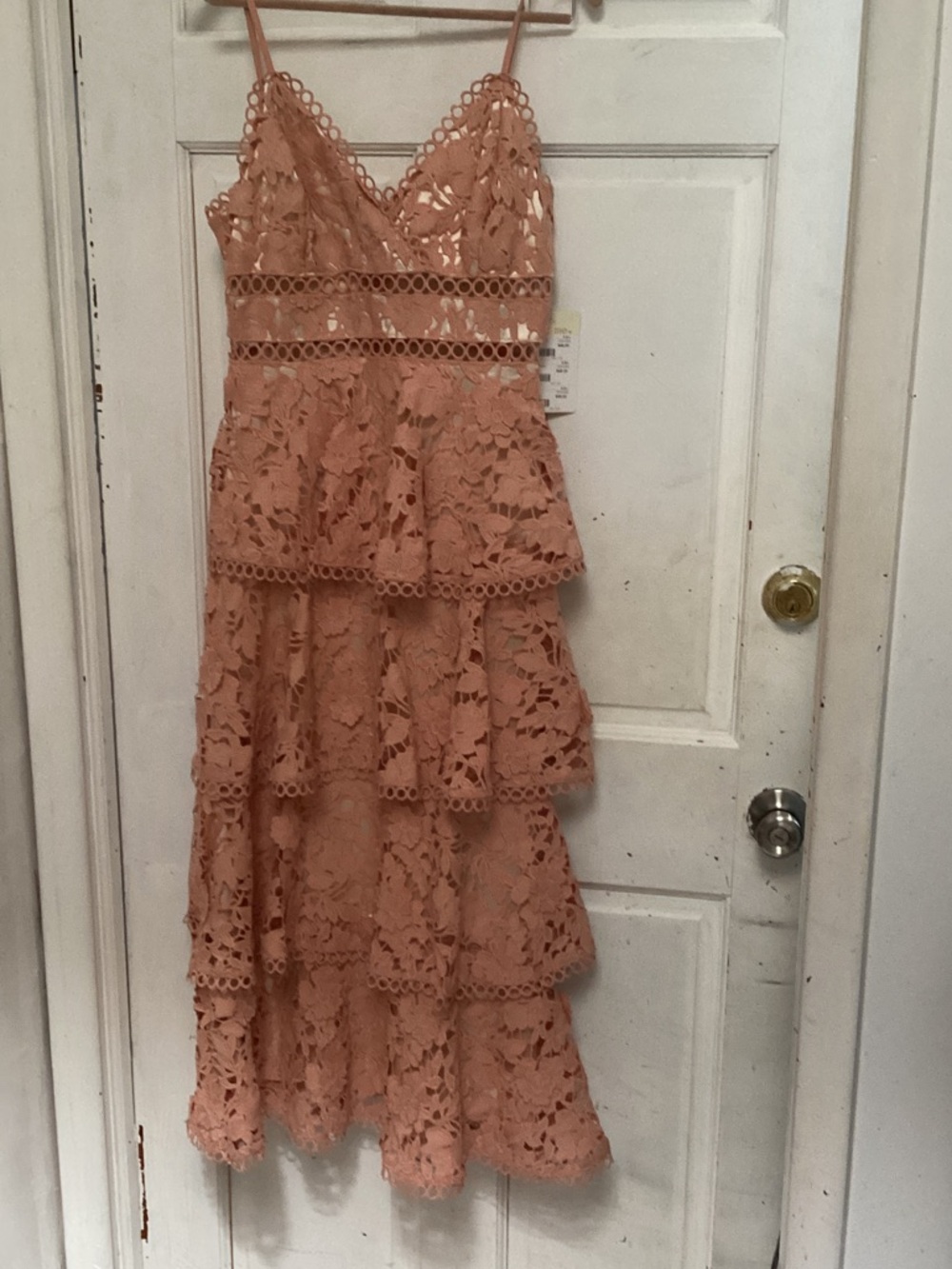NWOT Just Me Blush Lace Tiered Midi Dress- size Small